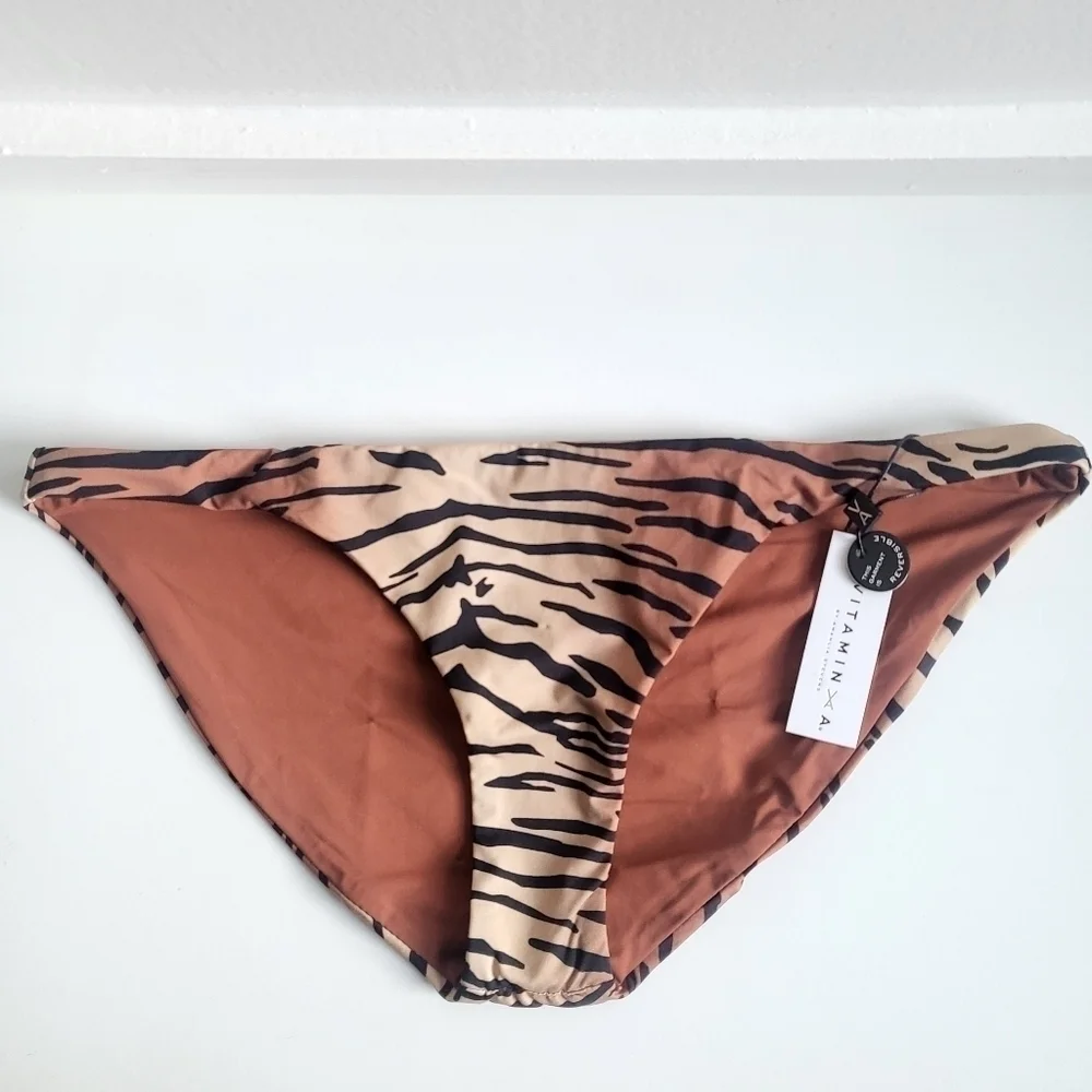 New Vitamin A Luciana Ziva Tiger Stripe Classic Reversible Bikini Bottoms 10/L - Picture 5 of 11